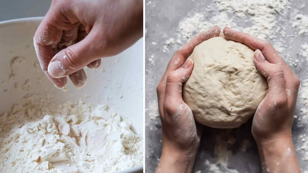Mixing bowl with 2 ingredient protein bagel dough being prepared