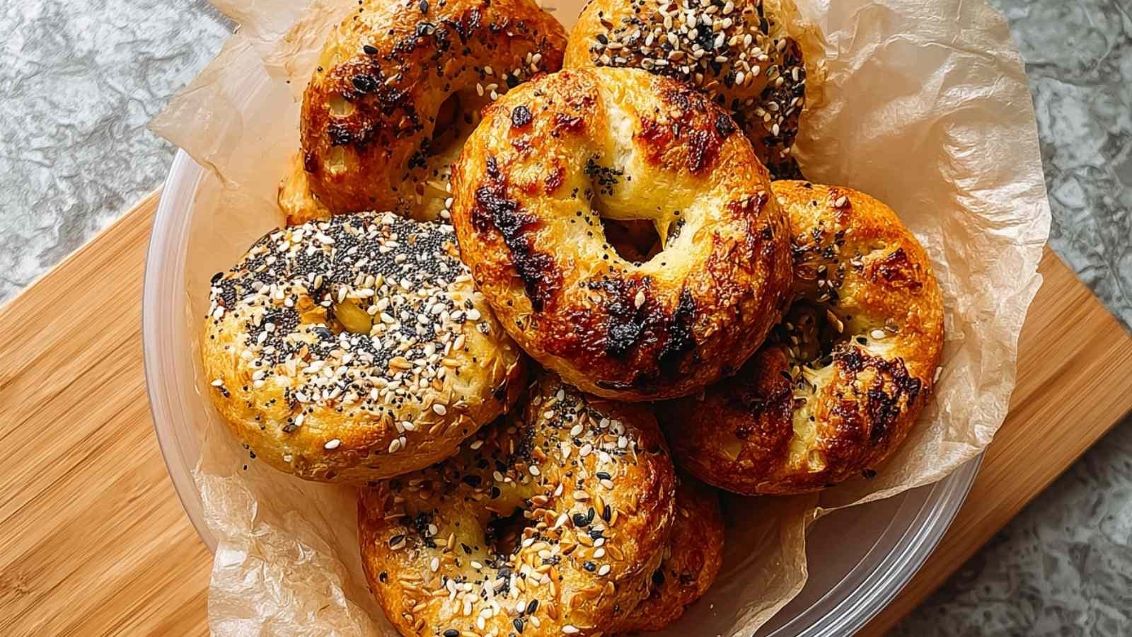 Bethenny Frankel Cottage Cheese Bagel Recipe filled with cream cheese and a bite taken out, on a white plate with cutlery.