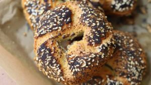 Gluten-free cottage cheese bagels fresh out of the oven