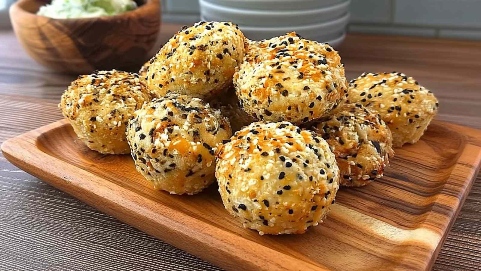 Gluten-free high-protein bagel bites with cream cheese fillin