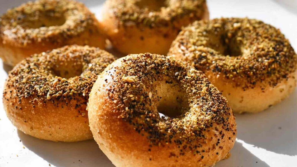 zaatar bagels golden brown with zaatar topping