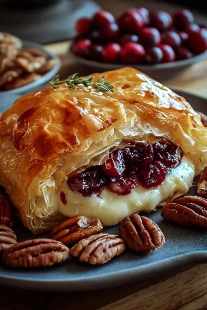 Cranberry Pecan Brie in Flaky Puff Pastry