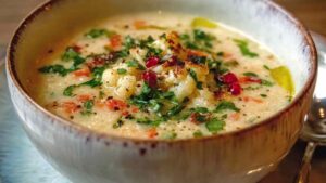 Easy Mediterranean Cauliflower Soup Recipe - Creamy & Healthy.