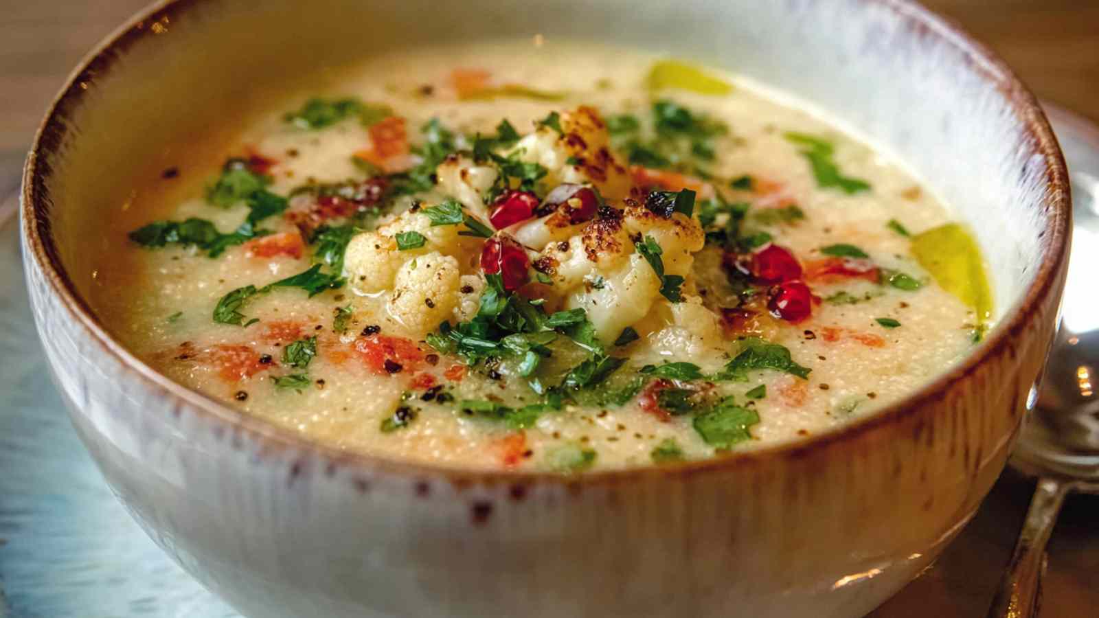 Easy Mediterranean Cauliflower Soup Recipe - Creamy & Healthy.