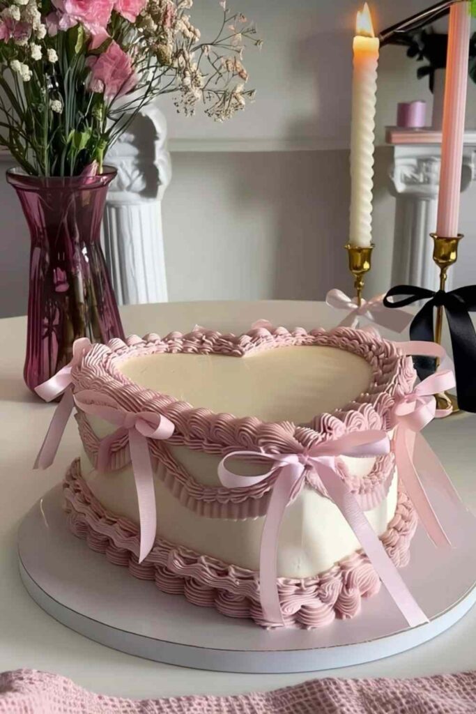 Elegant Pink Rosette Ribbon Cake