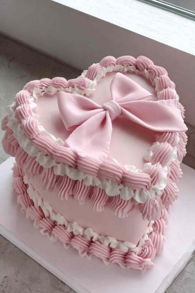 Heart Shaped Pink Ruffle Cake
