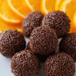 Orange Chocolate Christmas Truffles coated in chocolate sprinkles on white plate