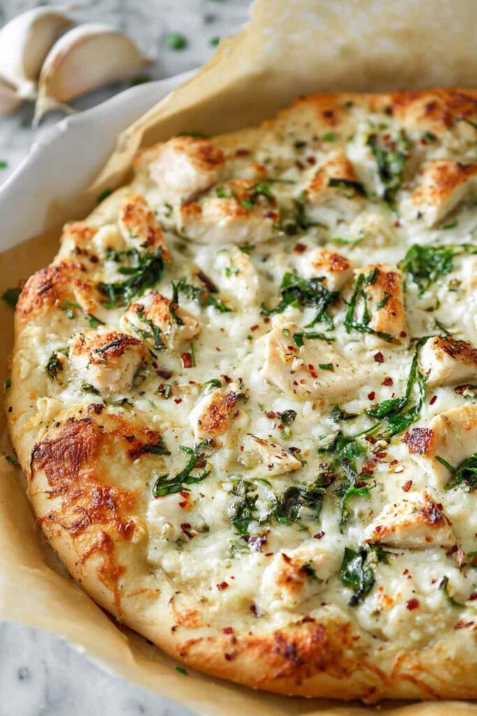 Roasted Garlic White Chicken Pizza