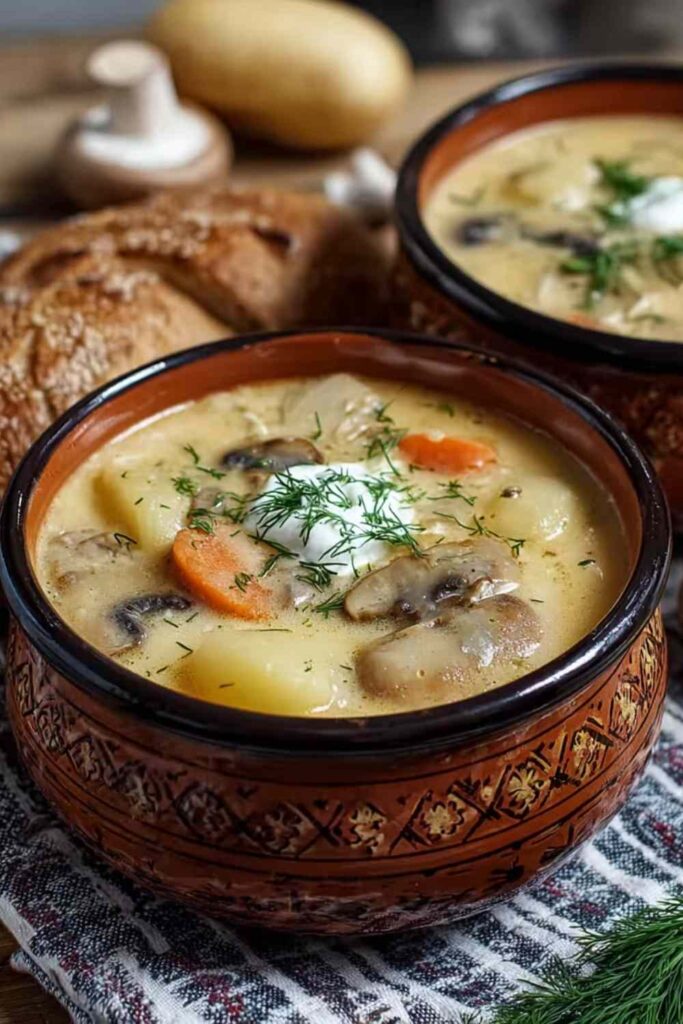 Russian Potato and Mushroom Soup Creamy Comfort Food Recipe