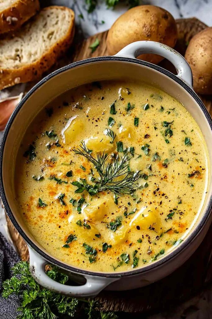 Ultimate Hearty Cheddar Garlic Herb Potato Soup Recipe