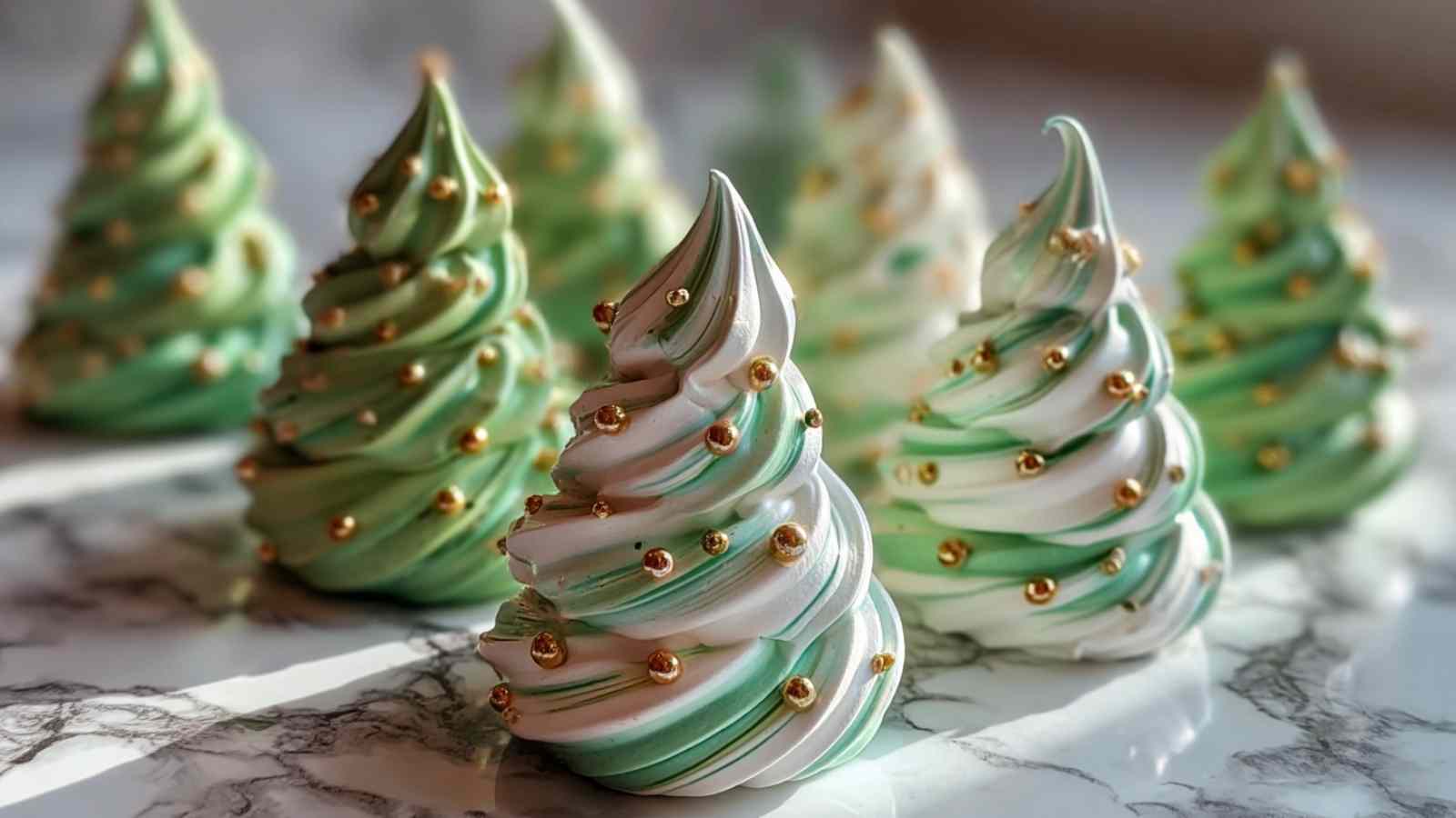 Christmas Tree Meringues being piped with star tip showing tree shape technique