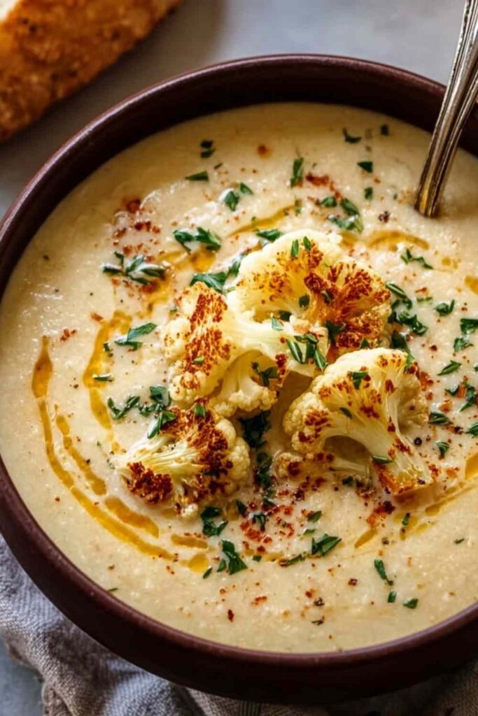 Creamy Roasted Garlic Cheddar Cauliflower Soup 4 Creamy Roasted Garlic Cheddar Cauliflower Soup 2
