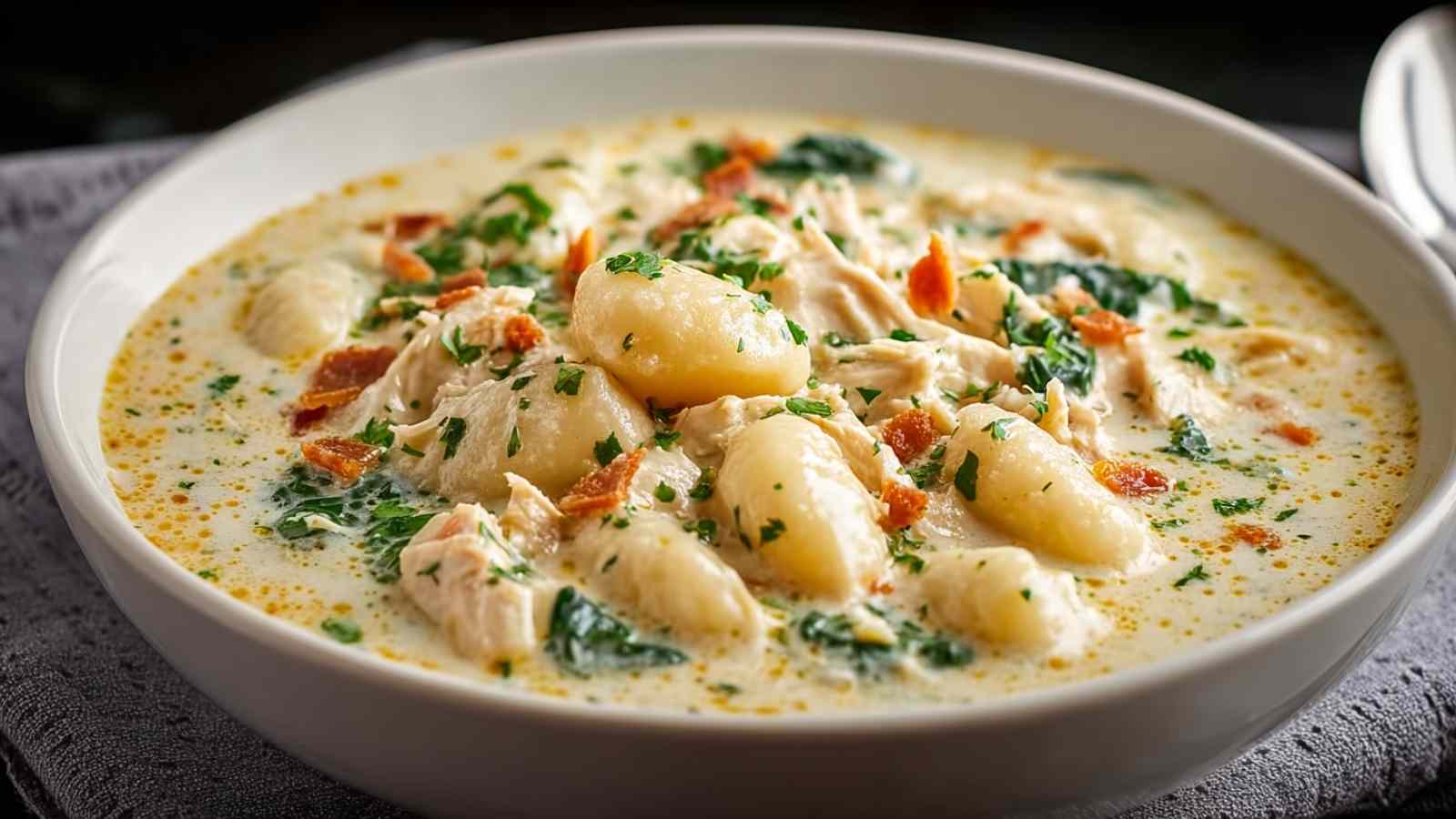 Easy Crockpot Chicken Gnocchi Soup - Creamy Comfort Food Recipe.
