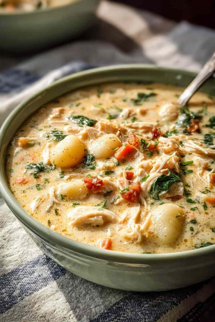 Crockpot Chicken Gnocchi Soup 4 Easy Crockpot Chicken Gnocchi Soup - Creamy Comfort Food Recipe.