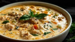 One Pot Creamy Italian Ground Chicken Soup Easy One Pot Creamy Italian Ground Chicken Soup - Comfort Food Recipe.