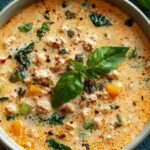 Easy One Pot Creamy Italian Ground Chicken Soup - Comfort Food Recipe.