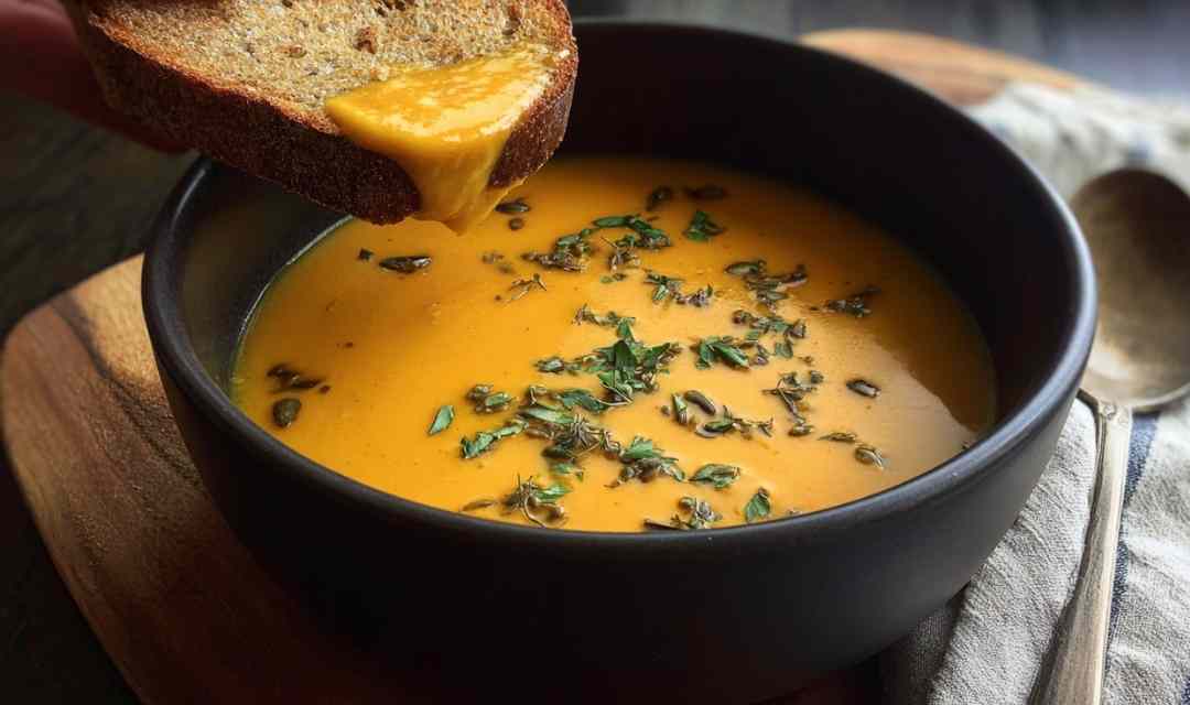 Protein butternut squash soup including cottage cheese, white beans, and roasted squash