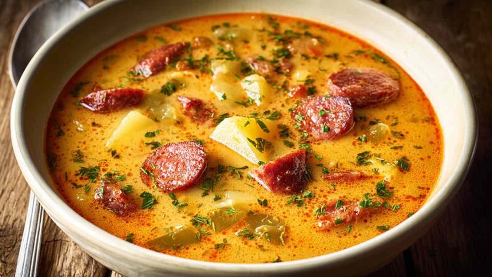 Spanish Potato Soup with Chorizo - Easy Comfort Food Recipe.