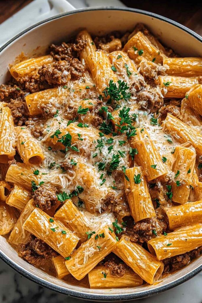 Creamy Parmesan Beef Rigatoni