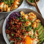 Crispy Chile Ground Beef and Cauliflower Protein Bowls