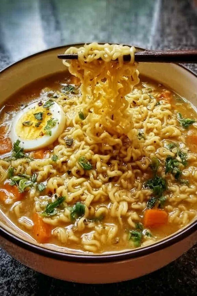 Easy Ramen Noodle Soup 4 Easy ramen noodle soup in bowl with soft boiled eggs, mushrooms, and green onions