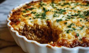 French Onion Ground Beef and Rice Casserole