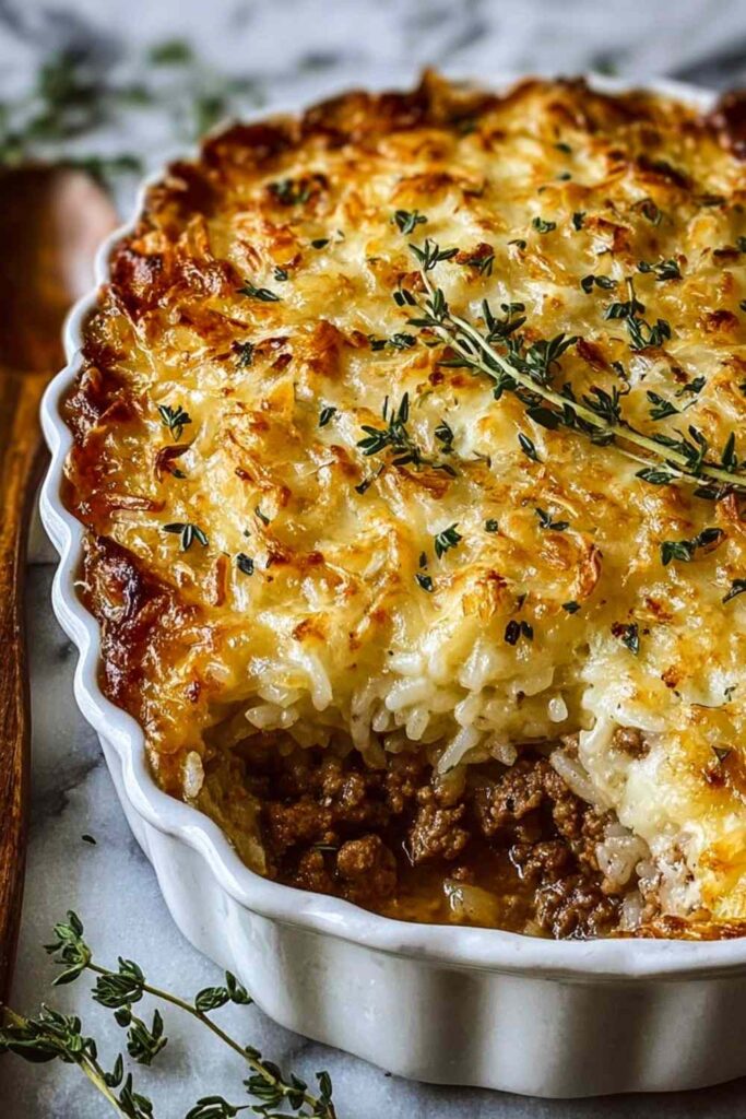 French Onion Ground Beef and Rice Casserole
