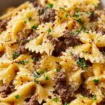 Garlic Butter Bowtie Pasta with Ground Beef (