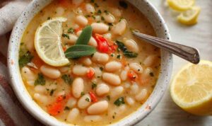 Greek White Bean Soup With Garlic & Lemon
