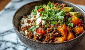 Ground Beef Hot Honey Bowl