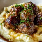 Salisbury Steak Meatballs with Garlic Herb Mashed Potatoes