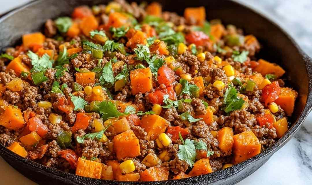 Southwest Ground Beef Sweet Potato Skillet