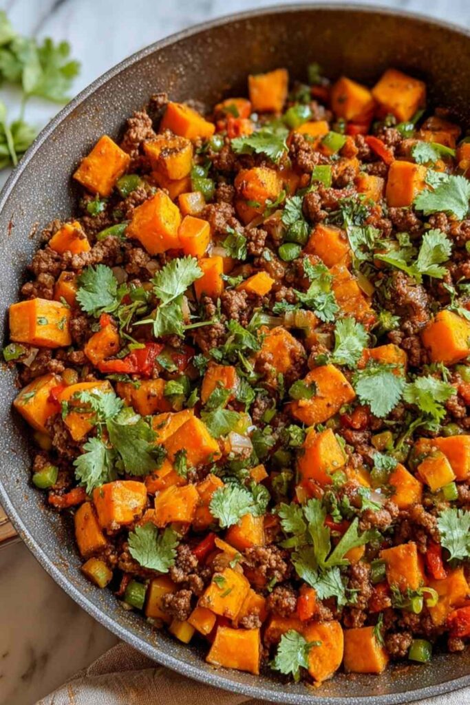Southwest Ground Beef Sweet Potato Skillet