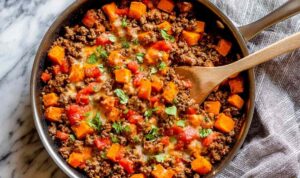 Southwest Ground Beef and Sweet Potato Skillet