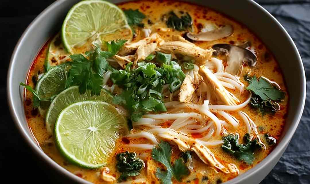 Spicy Thai Chicken Noodle Soup with Coconut and Lime