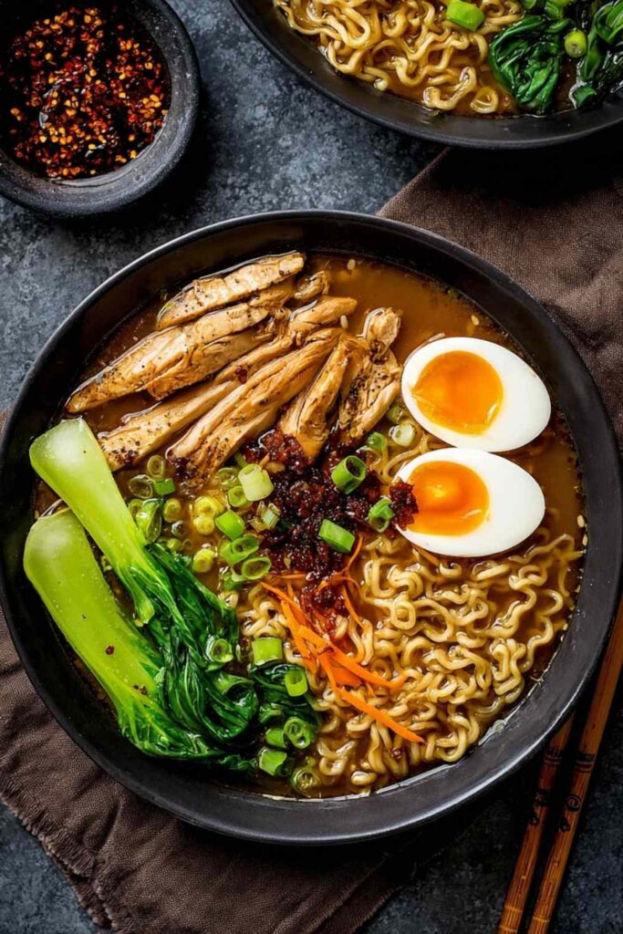 Vegan Vegetable Noodle Soup 4 Bowl of vegan vegetable noodle soup with angel hair noodles and fresh parsley garnish