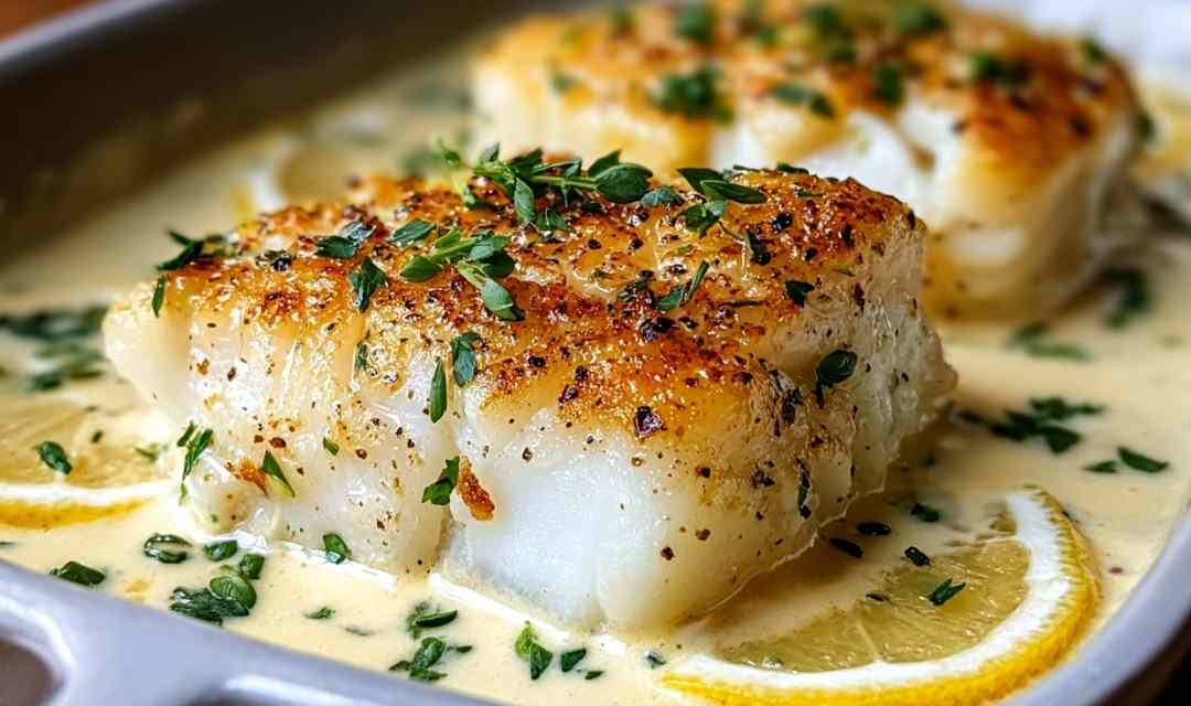 Baked cod in coconut lemon cream sauce