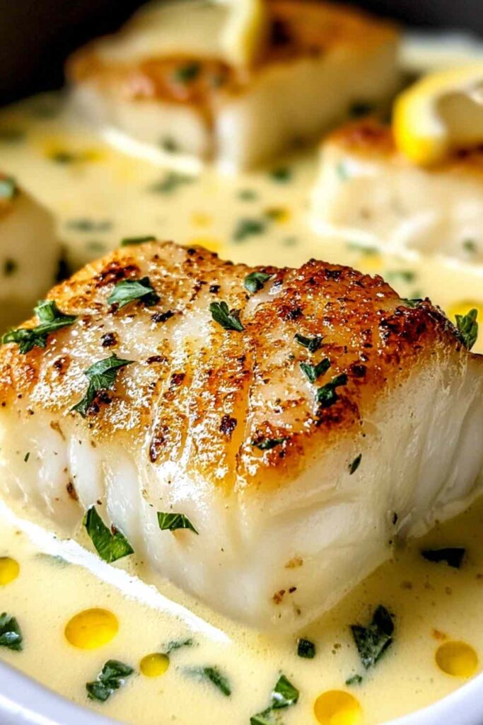 Baked cod in coconut lemon cream sauce