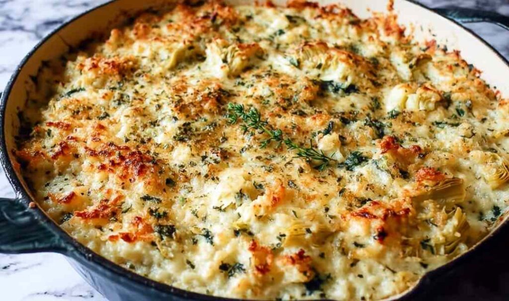 Cauliflower Rice Spinach Artichoke Casserole