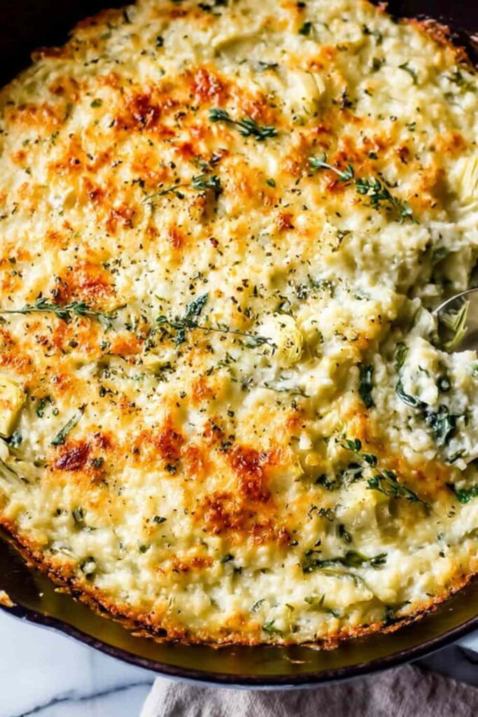 Cauliflower Rice Spinach Artichoke Casserole