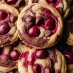 Cherry Chocolate Chip Cookies with Mocha Chips on cooling rack showing chewy texture and golden edges