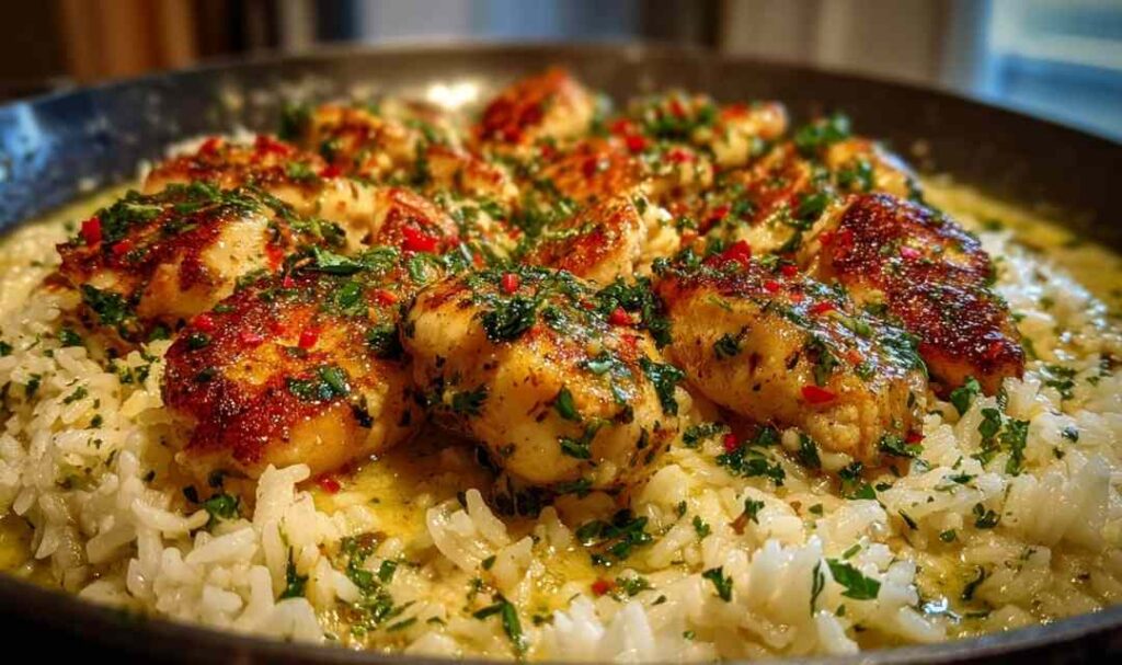 Chicken Scampi with Creamy Garlic Parmesan Rice