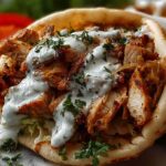 Chicken shawarma wrap with garlic sauce, lettuce, tomatoes, and fresh parsley