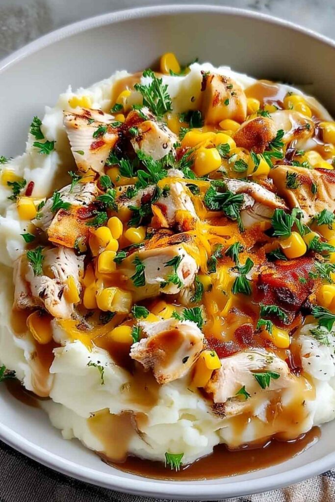 Chicken mashed potato bowls