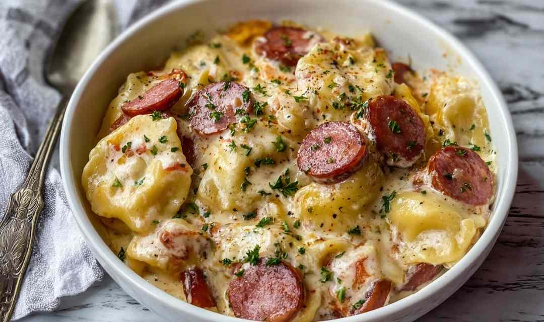 Crockpot Pierogi Casserole with Kielbasa