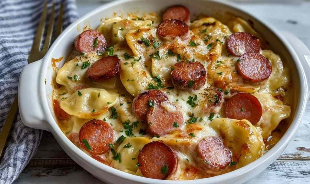 Crockpot Pierogi Casserole with Kielbasa