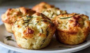 Golden brown garlic rosemary focaccia muffins on cooling rack with fresh rosemary sprigs