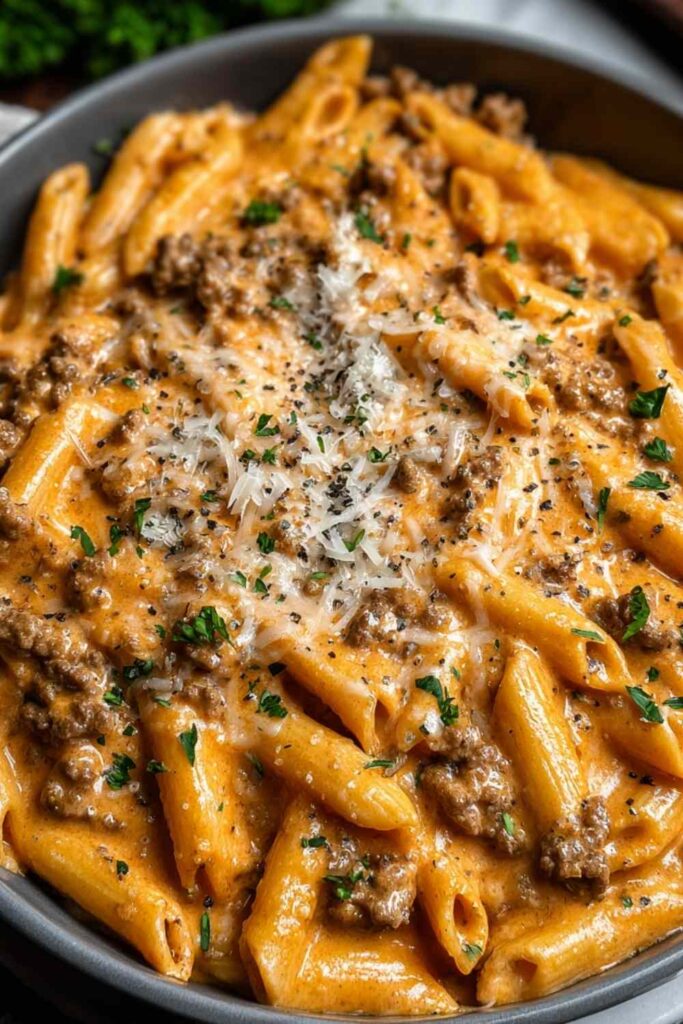 High Protein Creamy Beef Pasta
