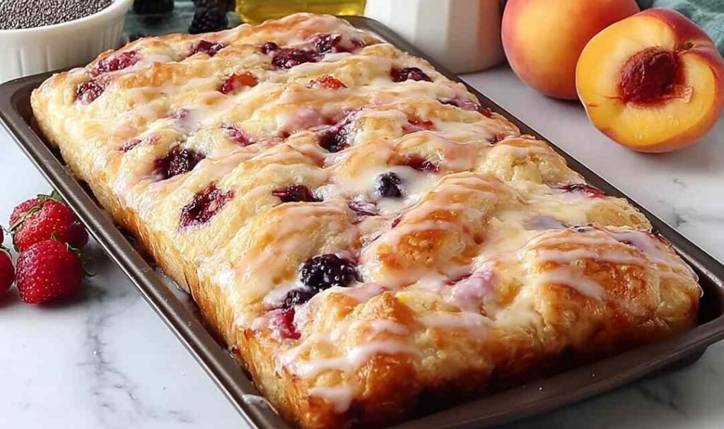 Homemade Jam Donut Focaccia dusted with powdered sugar on cooling rack