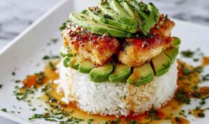 Honey Lime Chicken Avocado Rice Stack